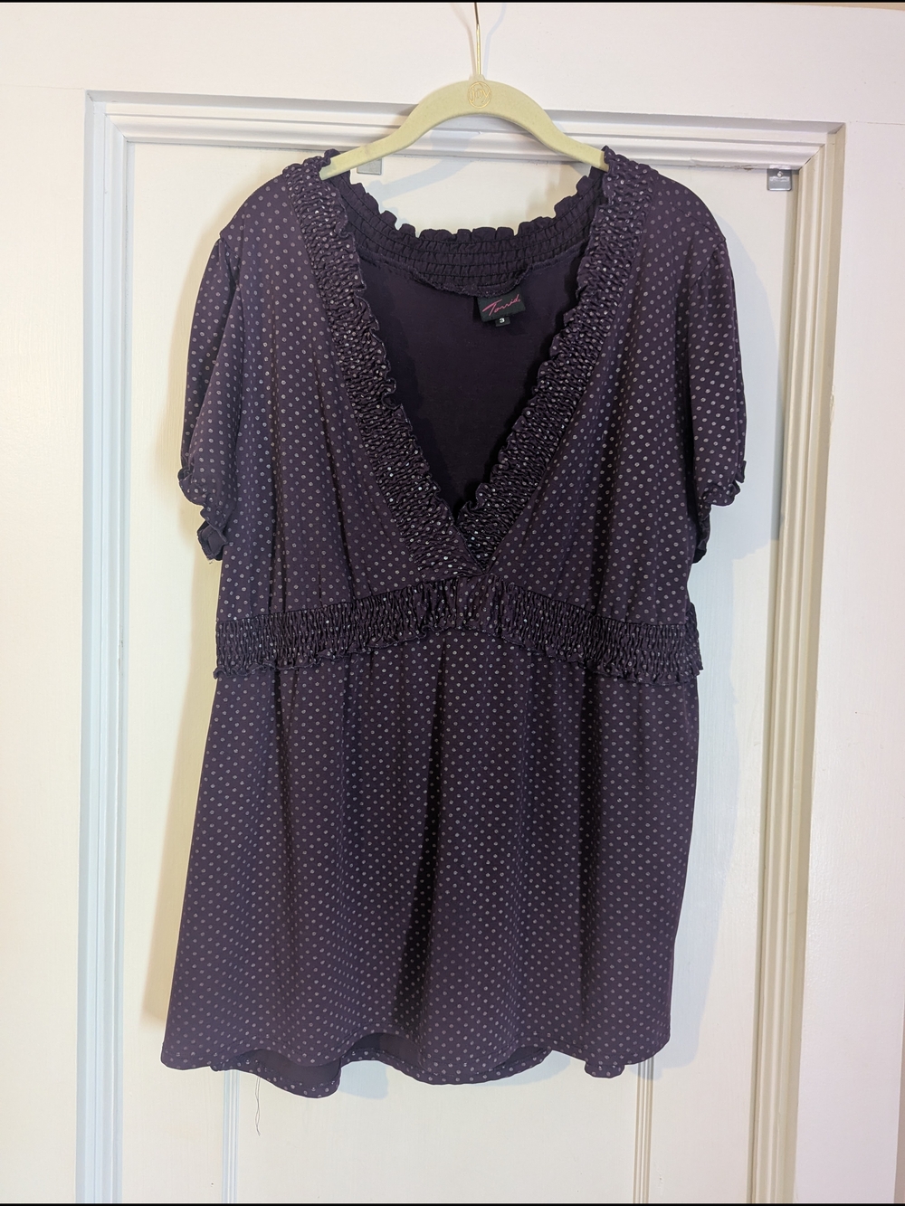 torrid Navy & White Polka Dot Smocked V-Neck Tunic
